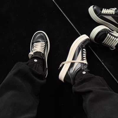 牛皮暗黑RO侵权款主线新款男2025厚底黑白时尚情侣休闲低帮板鞋女