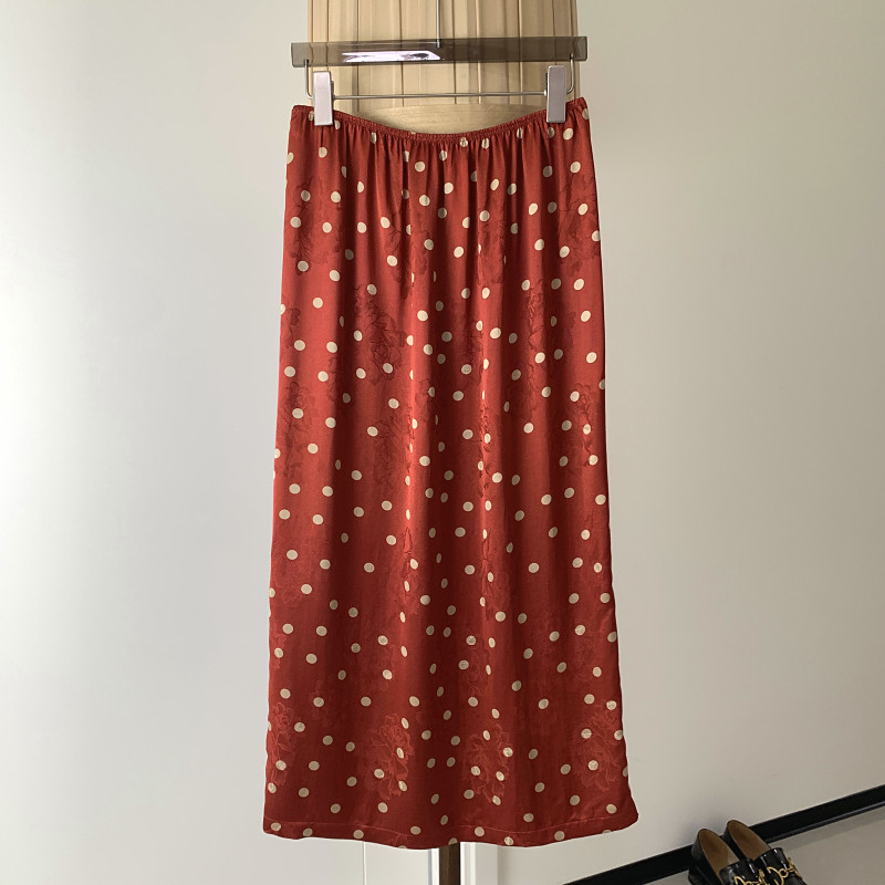法式复古红色波点印花松紧腰人丝提花半身裙女2026夏季新款中式裙