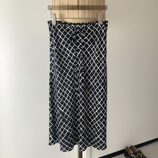 高端小众轻奢！法式优雅抽绳高腰真丝半身裙桑蚕丝格纹鱼尾裙女夏