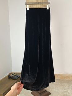 【断码特价】曼妙华尔兹丝绒 高腰松紧腰真丝丝绒鱼尾半身裙长