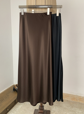 高及质感~进口醋酸缎 松紧腰缎面鎏光感坠感显瘦半身裙长裙2026夏