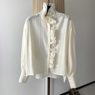 女宽松上衣2026 衬衫 法式 巴洛克复古浪漫木耳边立领设计感通勤长袖