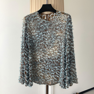 优雅动人~重工轻奢桑蚕丝上衣真丝剪花绡立体拉毛圆领衬衫女2026