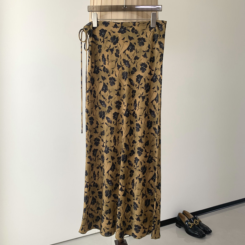 古典国风雅韵 复古时髦精~侧抽绳斜裁真丝印花鱼尾半身裙2026夏