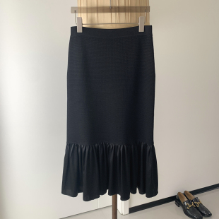 高腰知性半身裙垂坠感女春季优雅通勤显瘦针织拼接真丝鱼尾半裙