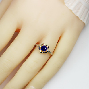 五叶梅花坦桑石戒指女夏圆形半克拉蓝色宝石珠宝925纯银D铂金开口