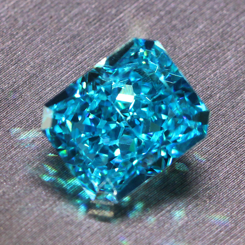 雷迪恩冰花切割海蓝宝裸石长方形彩色宝石戒指戒面吊坠中性冷淡风