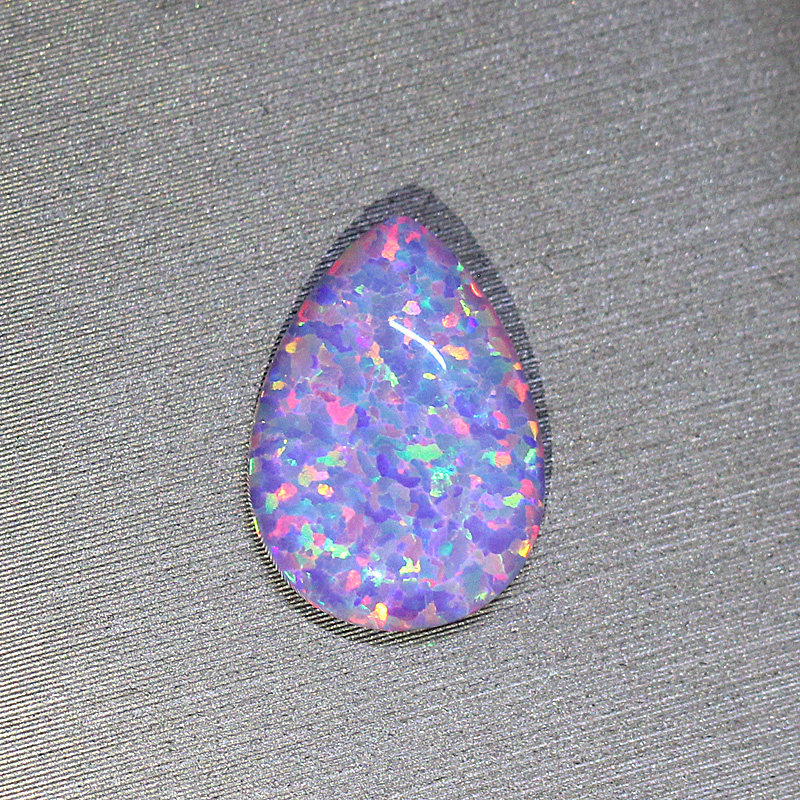 水滴形蓝紫欧泊石裸石合成澳宝斑彩蛋白石梨形平底素面光面戒面女