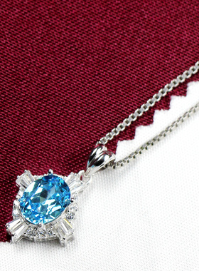 项链坠十字架不掉色纯银海蓝宝