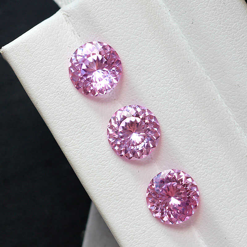 高精切圆形培育蓝宝石浅粉色裸石