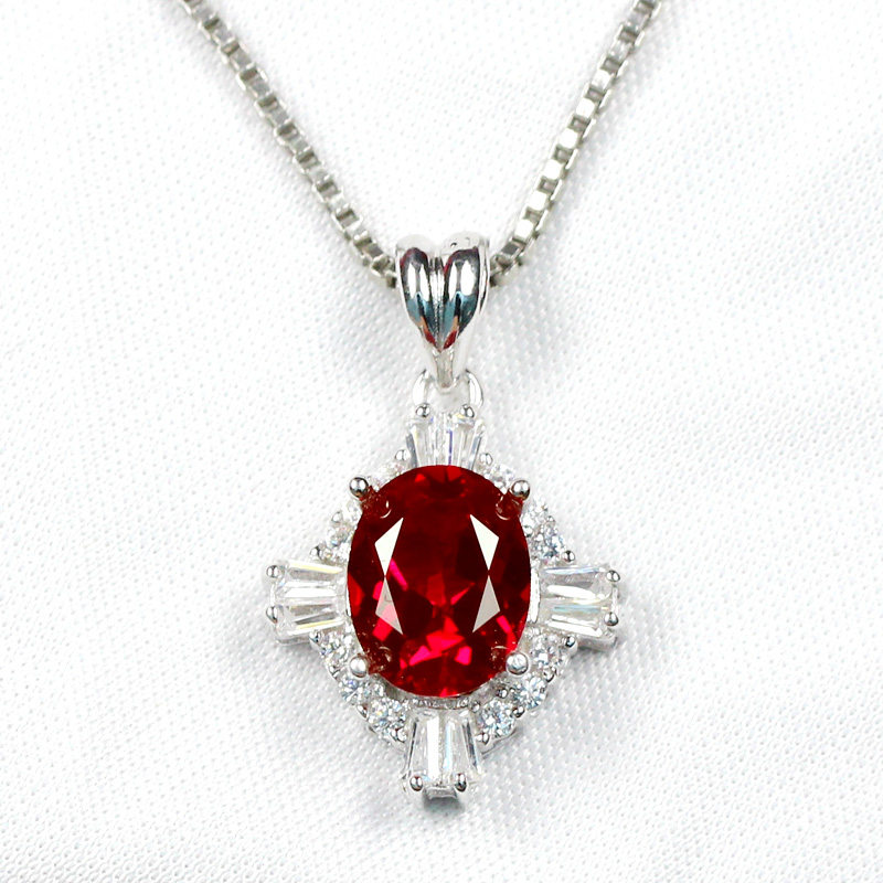 红宝石吊坠项链925纯银女款