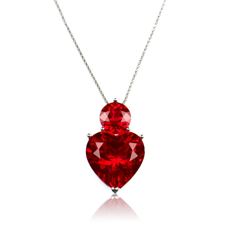心形大吊坠红宝石女鸽血红色925纯银挂坠首饰品生日项链坠单日韩