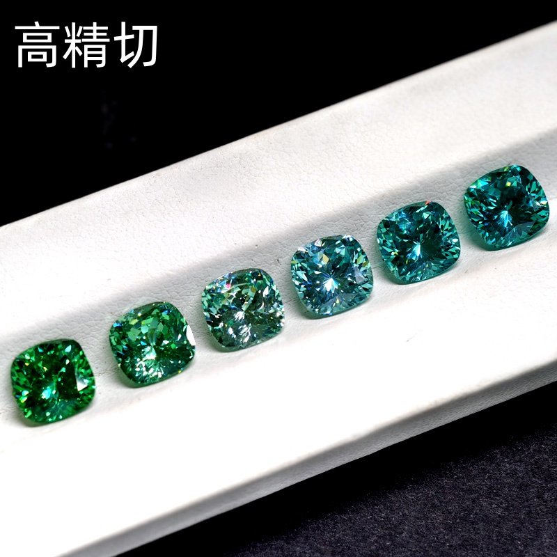 高精切枕形帕拉伊巴碧玺裸石霓虹蓝绿色培育宝石正方形2克拉戒面