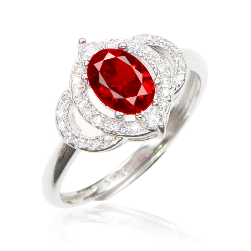 皇冠1克拉红宝石红色戒指女纯银渡18K白金时尚个性开口高级感配饰