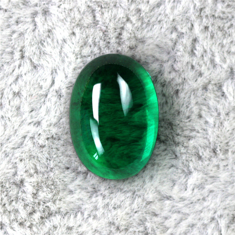 祖母绿宝石裸石椭圆形平底光面翡翠绿玉戒面戒指吊坠未镶嵌男女款
