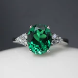 Турмалиновое кольцо изумруд, инкрустация камня, в корейском стиле, с драгоценным камнем, серебро 925 пробы