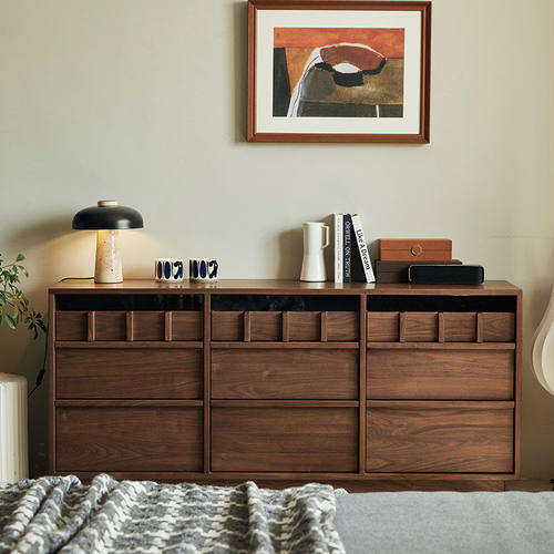 北美黑胡桃木九斗柜实木骨骼线复古客厅卧室收纳储物抽屉柜六斗柜