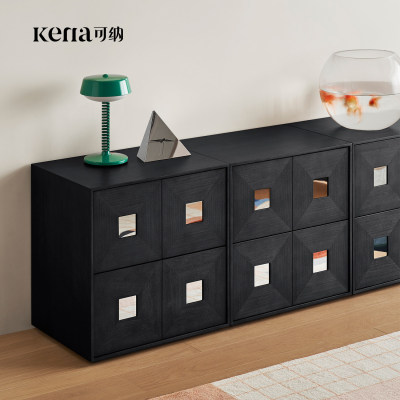 Kena可纳/光阴边柜黑色组合斗柜实木复古卧室床头储物收纳卡门柜Z