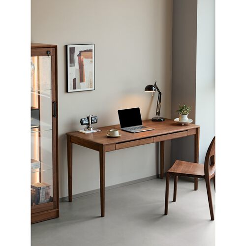 实木书桌北美黑胡桃木家用卧室轻奢风书房学习写字办公电脑办公桌