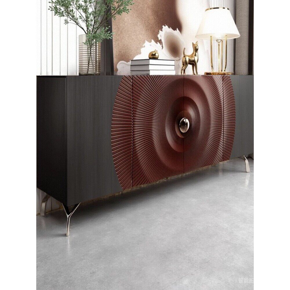 轻奢风实木餐边柜黑色玄关柜别墅客厅收纳储物柜意式简约入户鞋柜