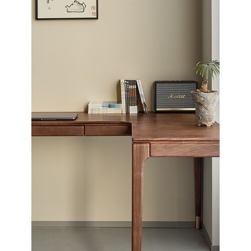 北欧轻奢黑胡桃L型转角书桌