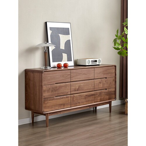 北欧黑胡桃实木九斗柜抽屉收纳