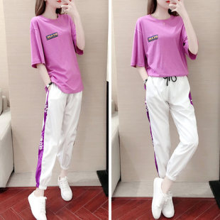 网红韩版 短袖 新款 女2020夏装 宽松气质休闲两件套女神范潮 运动套装