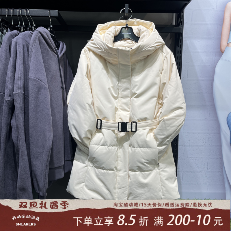 Skechers斯凯奇秋冬女士保暖收腰中长款梭织羽绒服外套L424W004