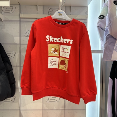 Skechers斯凯奇马年新年限定儿童秋冬时尚保暖套头卫衣L126K020