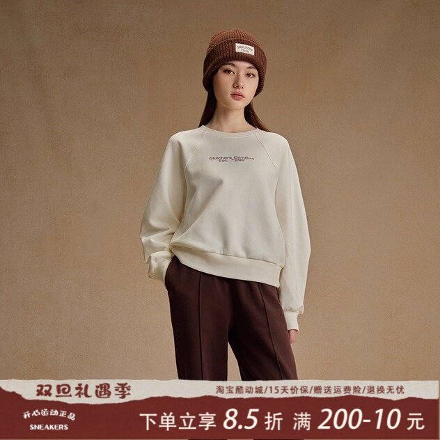 Skechers斯凯奇女士秋冬圆领宽松插肩袖百搭休闲套头卫衣L325W048