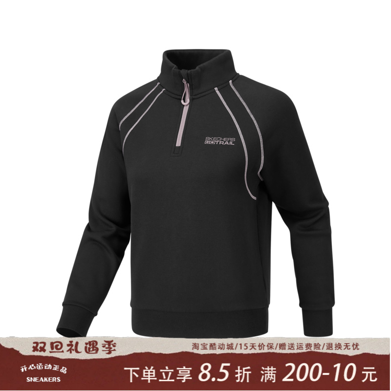 Skechers斯凯奇冬季女士加绒立领时尚百搭休闲套头卫衣P425W186