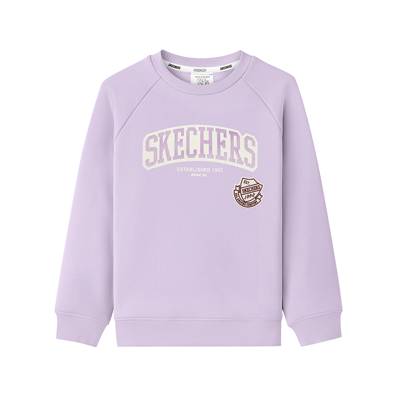 Skechers斯凯奇秋冬儿童时尚复古加绒保暖舒适套头卫衣L425K065