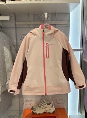 Skechers斯凯奇女童秋冬保暖锁温连帽舒适冲锋衣抓绒外套P126G004