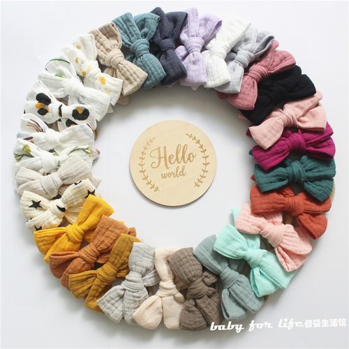 婴儿muslin棉纱布蝴蝶结发带宝宝超柔尼龙头带儿童发饰发带装饰