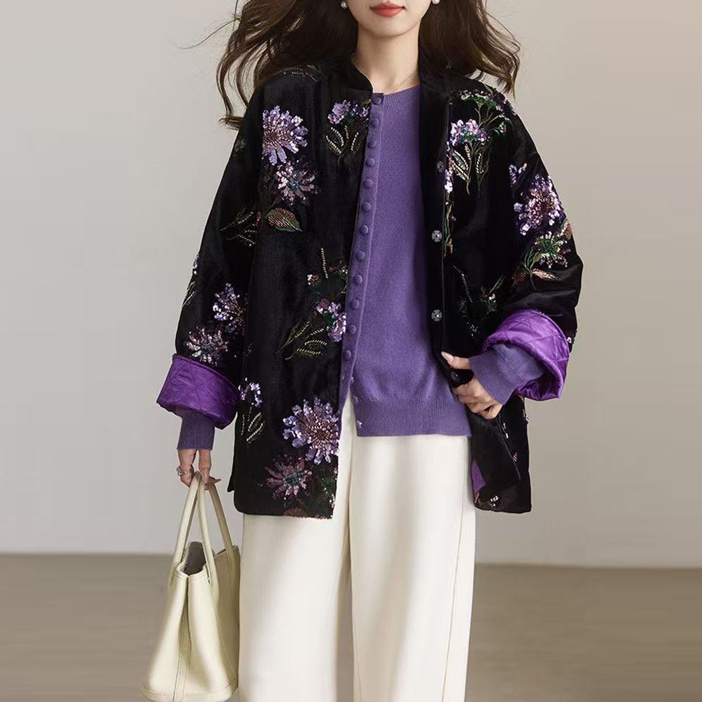 高端重工刺绣珠片棉衣