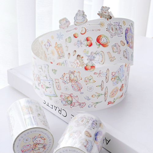 《vol.1绒尾工坊》模切贴纸卷｜花夭studio 原创可爱兔兔仓鼠花朵