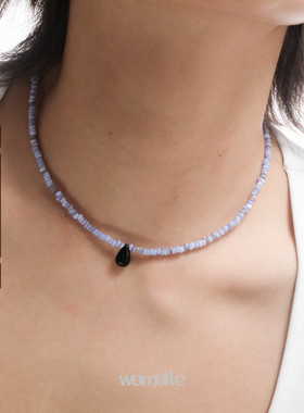 海贝珠晕染蓝色锁骨链