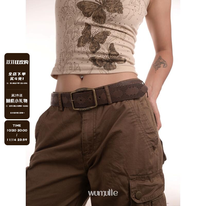 wumulle男女印花pu合金复古皮带