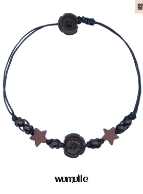 wumulle 原创牛角纽扣项链皮绳星星编织手绳颈链新中式小众女黑棕