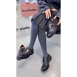 欧洲站真皮女鞋2026春款圆头低跟小皮鞋方口魔术贴乐福鞋方根单鞋