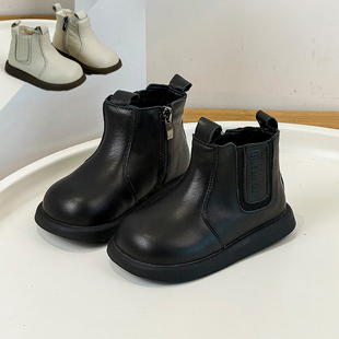 全牛皮纯皮切尔西烟筒女宝宝英伦风小短靴子单靴秋款 婴儿1一3岁半
