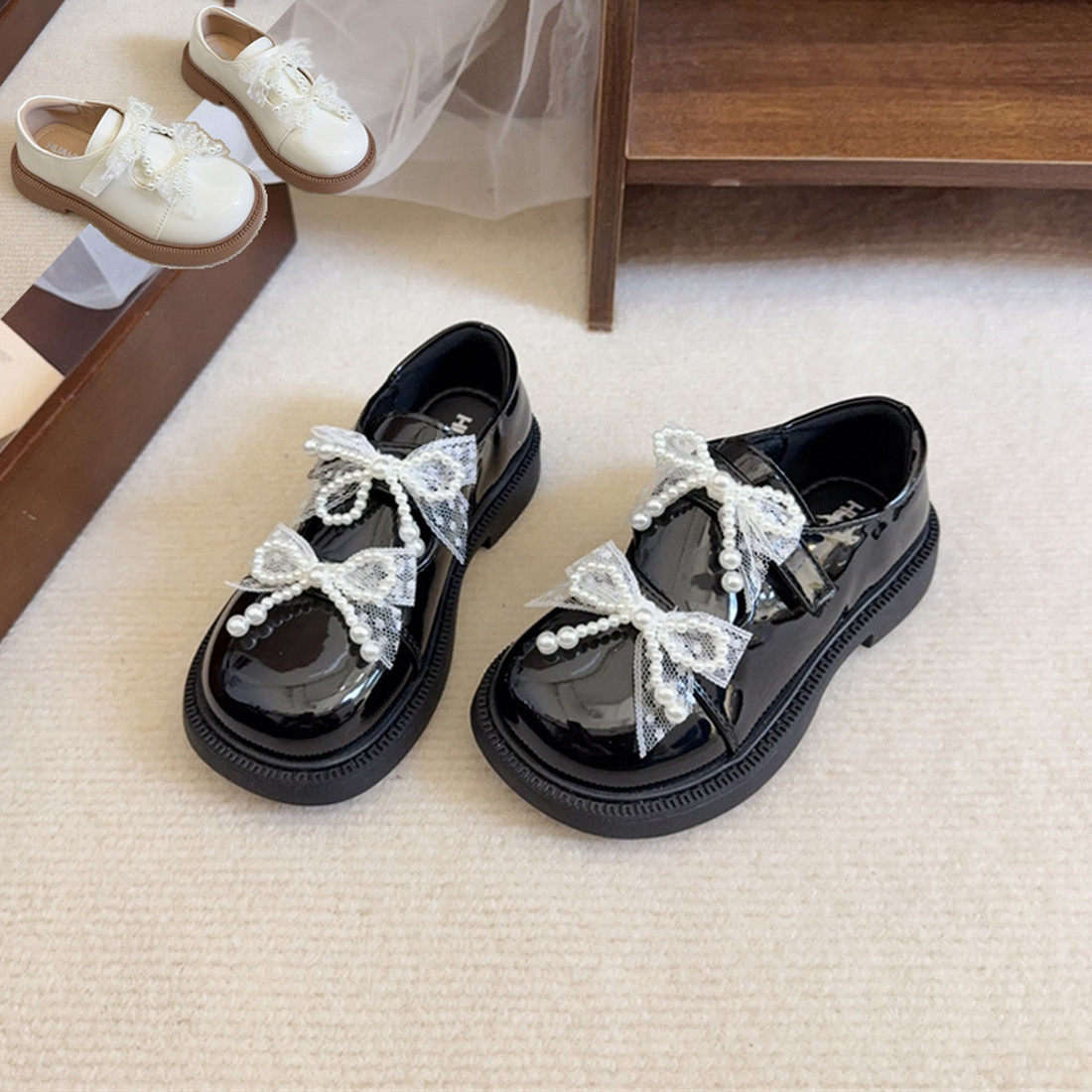 漆皮亮面珍珠蝴蝶结女童英伦风气质公主小皮鞋单鞋亮黑色女孩乐福,童鞋/婴儿鞋/亲子鞋,皮鞋,淘宝优惠券,粉丝福利购,淘宝优惠卷