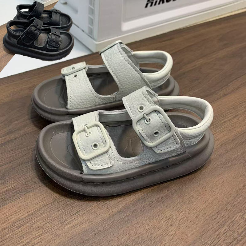 真皮中童白色小男孩儿童男童沙滩皮凉鞋2025新款夏天休闲户外小孩
