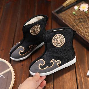 老北京手工布鞋男童学生童靴冬季加绒靴子古风短靴子汉服鞋舞蹈鞋