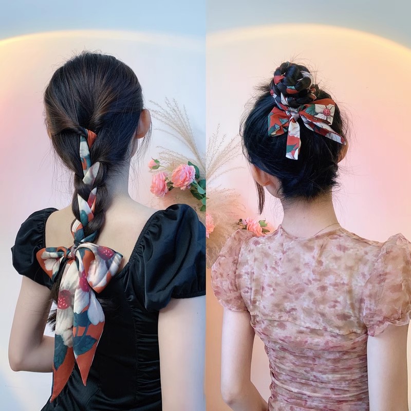 国风细窄长条小丝巾蓝色发带丝带绑发夏季春秋腰带围巾女装饰领巾