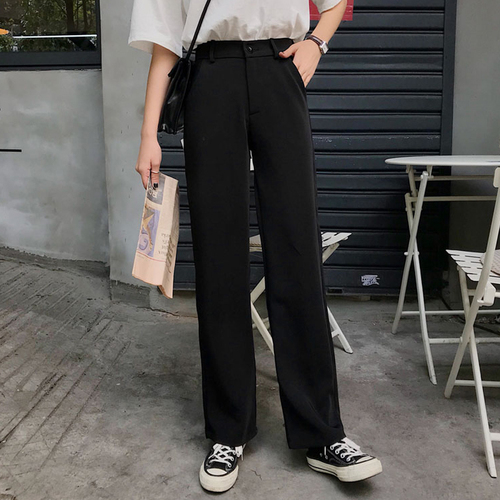 Shrimp skin hot selling drop feeling wide leg pants women's 2020 spring dress Korean version loose high waist drop feeling straight pants suit pants black