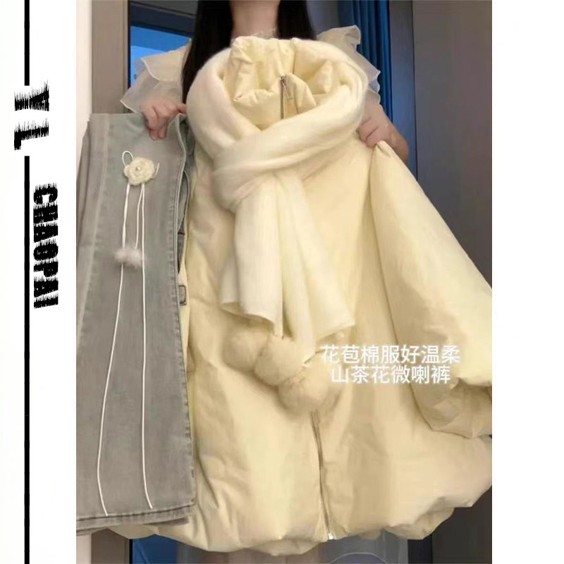 胖MM减龄小个子宽松立领棉衣冬季减龄灯笼袖宽松加厚保暖棉服外套