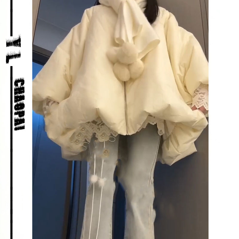 可爱小个子减龄灯笼袖花苞棉服女2025冬季新款加厚保暖棉衣外套女