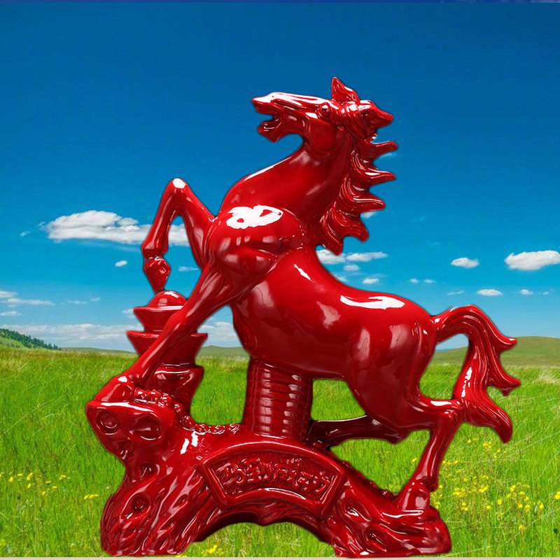 枣红色正红色马到成功风水家居工艺品招财陶瓷马摆设简约大红色马