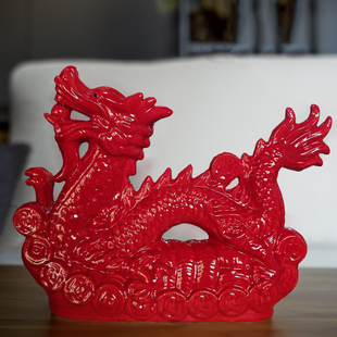 陶瓷龙摆件青龙家宅庭院房顶西南角解白虎玄关办公室送礼品生肖龙